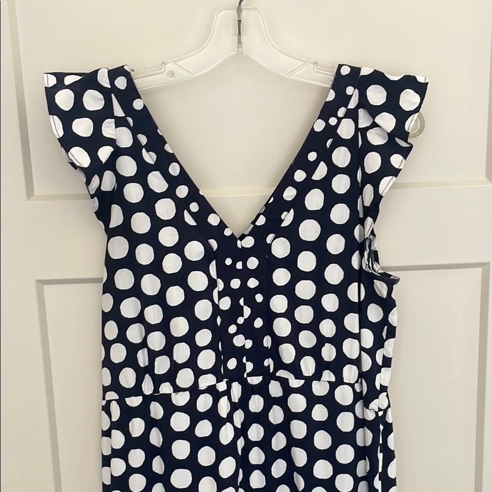 LOFT Navy and White Polka Dot Midi Dress